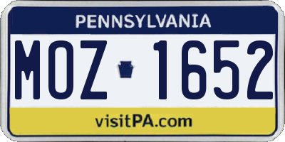 PA license plate MOZ1652