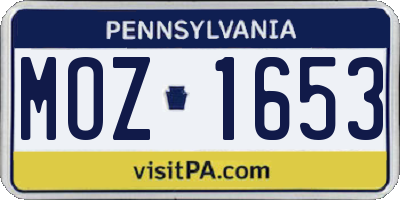 PA license plate MOZ1653