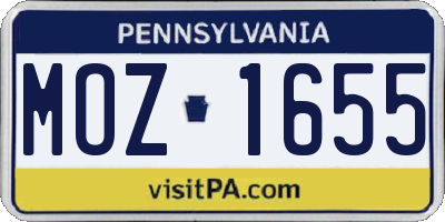 PA license plate MOZ1655