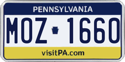 PA license plate MOZ1660