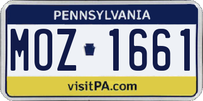 PA license plate MOZ1661