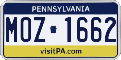 PA license plate MOZ1662