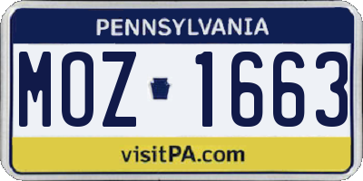 PA license plate MOZ1663