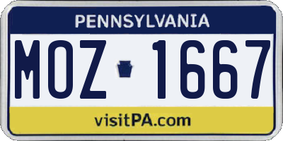 PA license plate MOZ1667