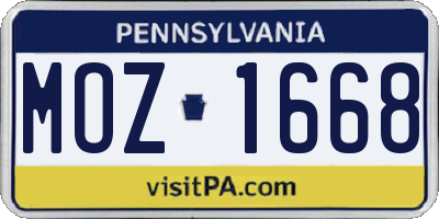 PA license plate MOZ1668