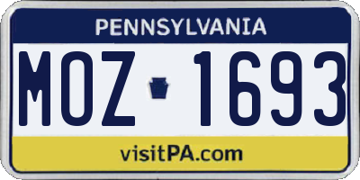 PA license plate MOZ1693