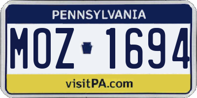 PA license plate MOZ1694