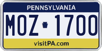 PA license plate MOZ1700
