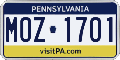 PA license plate MOZ1701