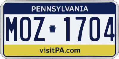 PA license plate MOZ1704