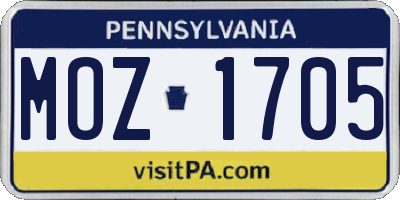 PA license plate MOZ1705