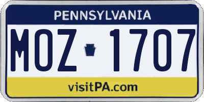 PA license plate MOZ1707