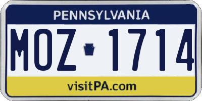 PA license plate MOZ1714