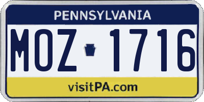 PA license plate MOZ1716