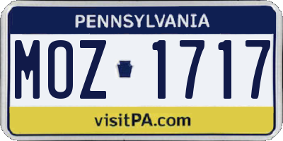 PA license plate MOZ1717