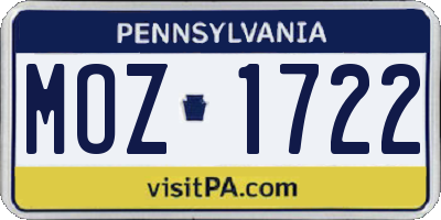 PA license plate MOZ1722