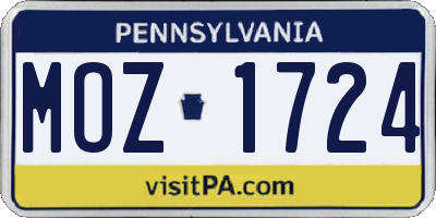 PA license plate MOZ1724