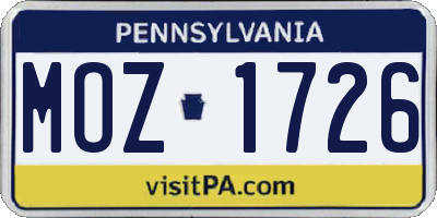 PA license plate MOZ1726