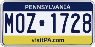 PA license plate MOZ1728