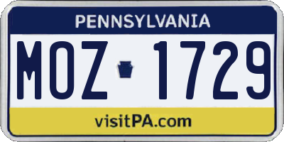 PA license plate MOZ1729