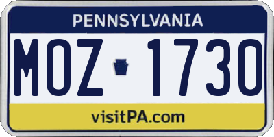 PA license plate MOZ1730