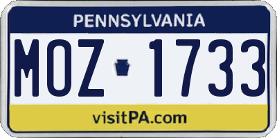 PA license plate MOZ1733