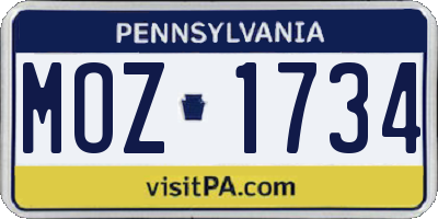 PA license plate MOZ1734