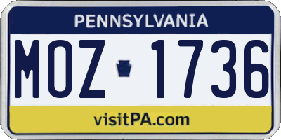 PA license plate MOZ1736