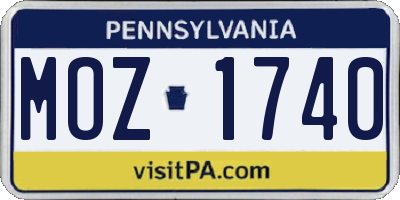PA license plate MOZ1740