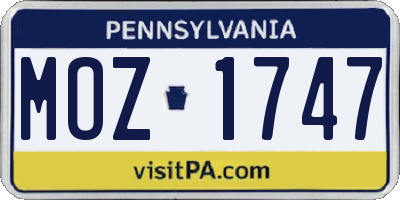 PA license plate MOZ1747