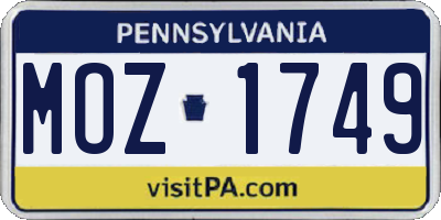 PA license plate MOZ1749