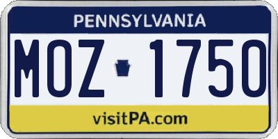PA license plate MOZ1750