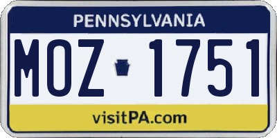 PA license plate MOZ1751