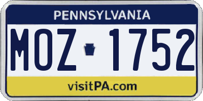 PA license plate MOZ1752