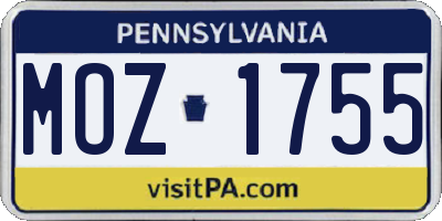 PA license plate MOZ1755