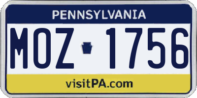 PA license plate MOZ1756