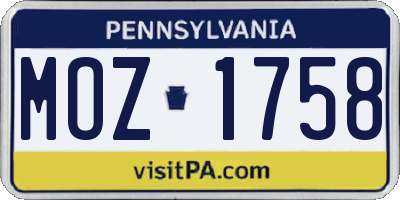 PA license plate MOZ1758