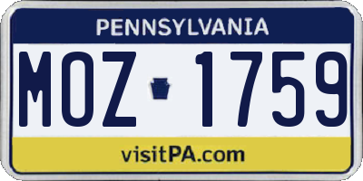 PA license plate MOZ1759