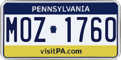 PA license plate MOZ1760