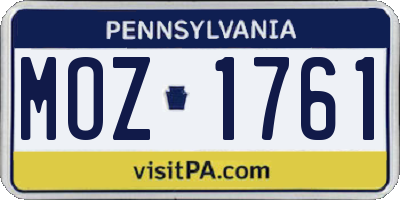 PA license plate MOZ1761