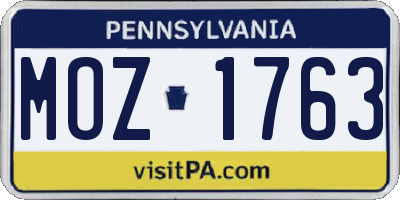 PA license plate MOZ1763