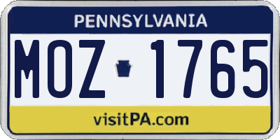 PA license plate MOZ1765