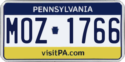 PA license plate MOZ1766