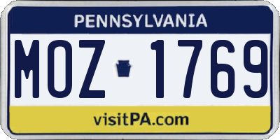 PA license plate MOZ1769
