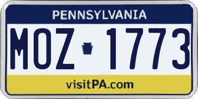 PA license plate MOZ1773
