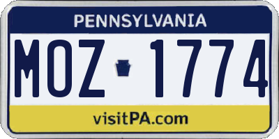 PA license plate MOZ1774