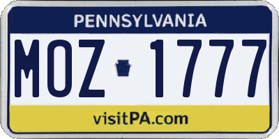 PA license plate MOZ1777