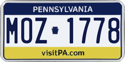 PA license plate MOZ1778