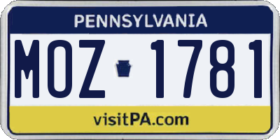 PA license plate MOZ1781