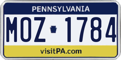 PA license plate MOZ1784